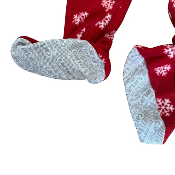 Carter’s Red Fleece Christmas Pajama Footed Deer Slipper Zip Snowflakes 5T - Picture 3 of 6